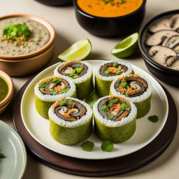 Паровой рулет ханум с сырногрибным соусом 1